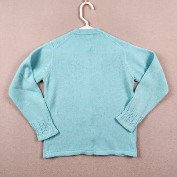 VINTAGE 70s Hand Loomed Acrylic Cable Knit Sweater Size Small S Blue - Picture 7 of 7